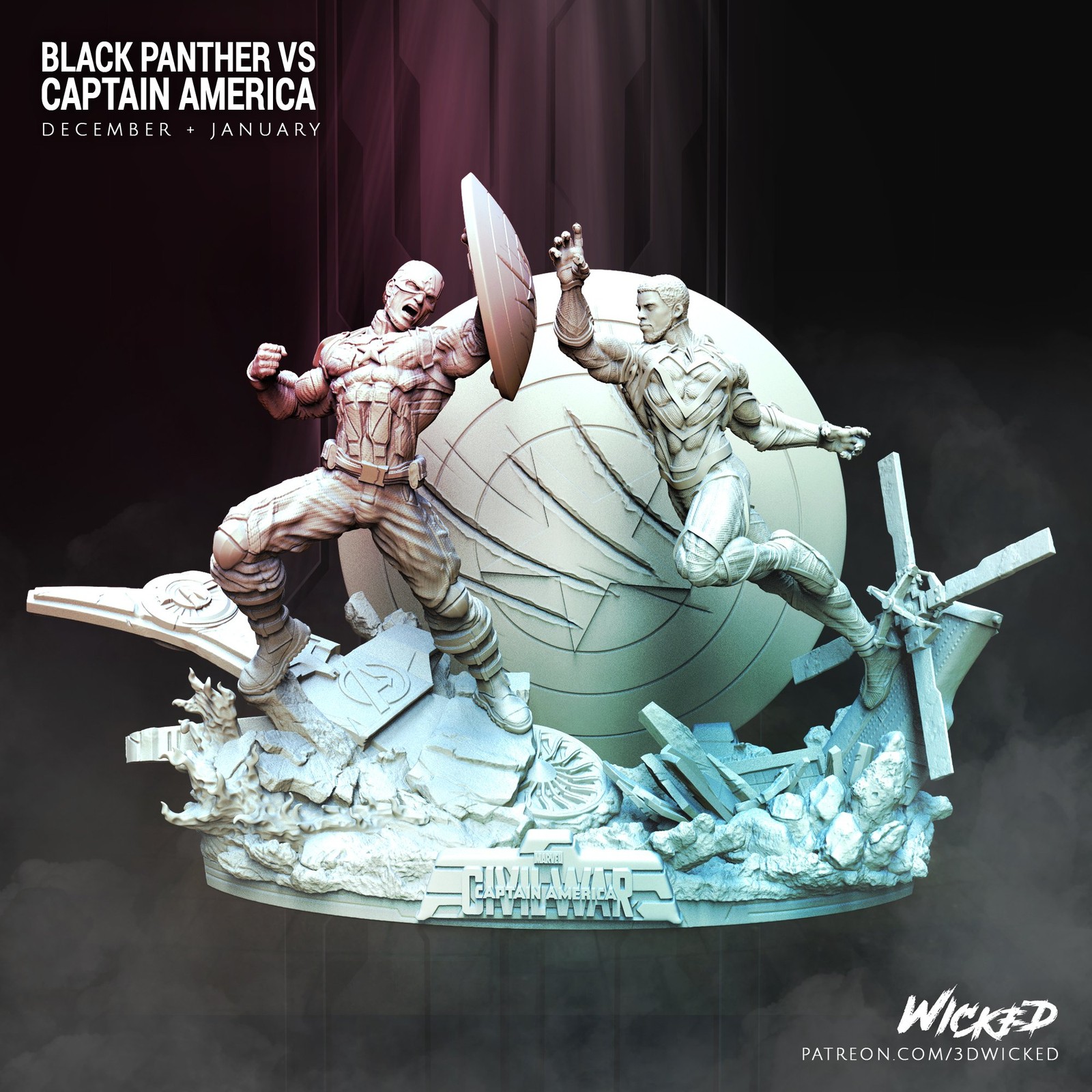 Marvel Captain America vs Black Panther Diorama Base