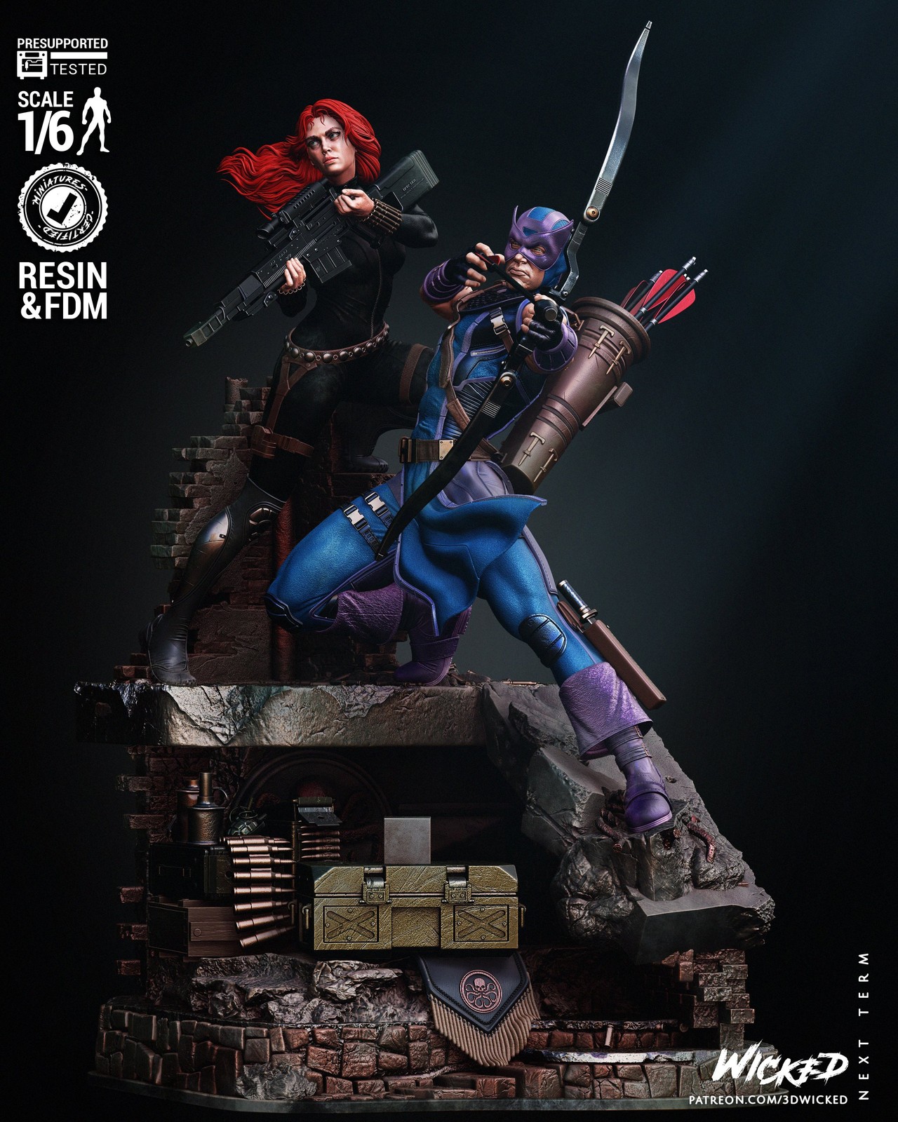 Marvel Hawkeye and Black Widow Diorama Sculpture