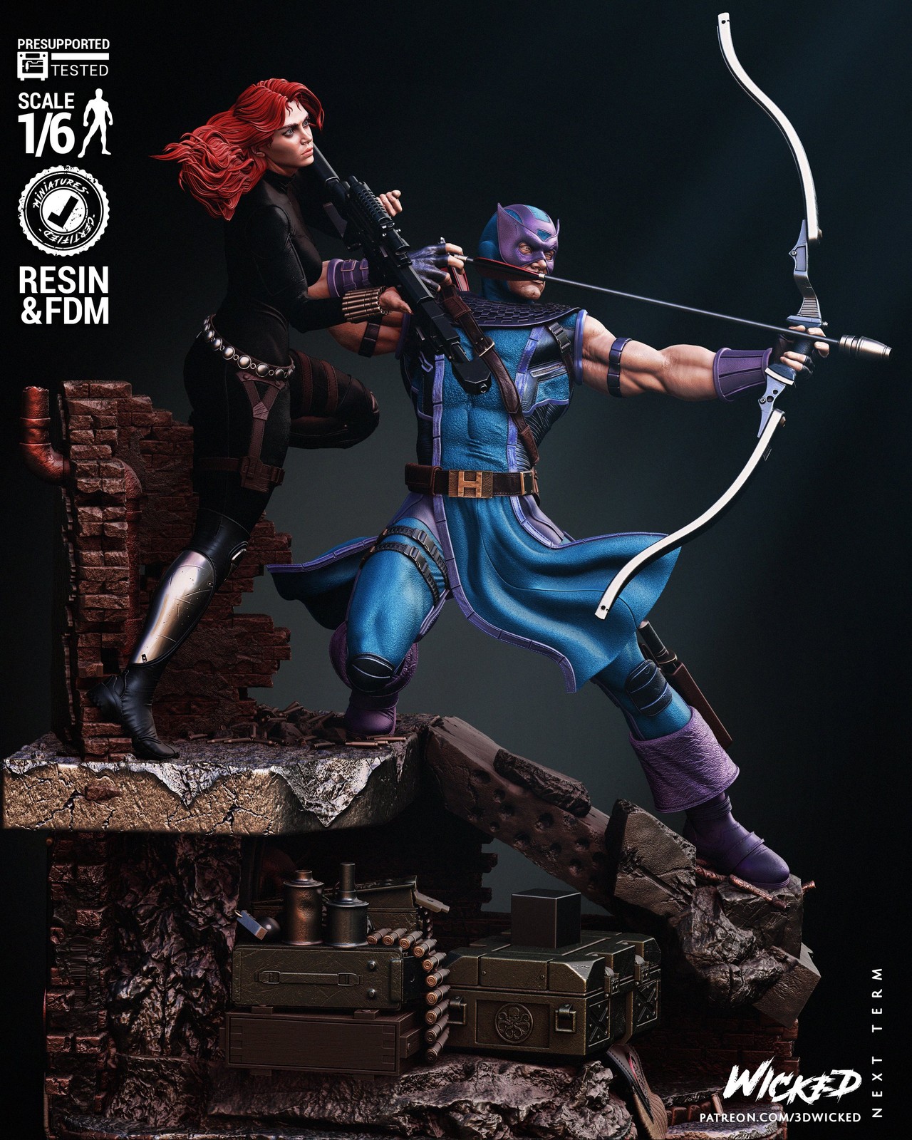 Marvel Hawkeye and Black Widow Diorama Sculpture - Image 2