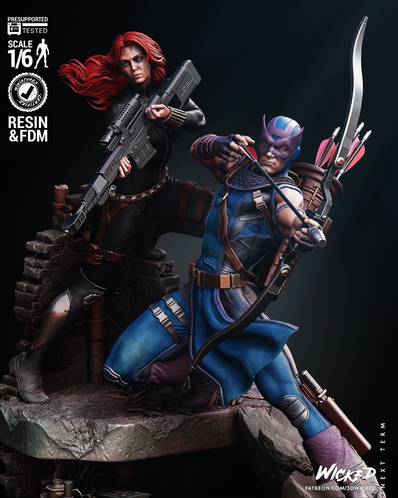 Marvel Hawkeye and Black Widow Diorama Sculpture - Image 3