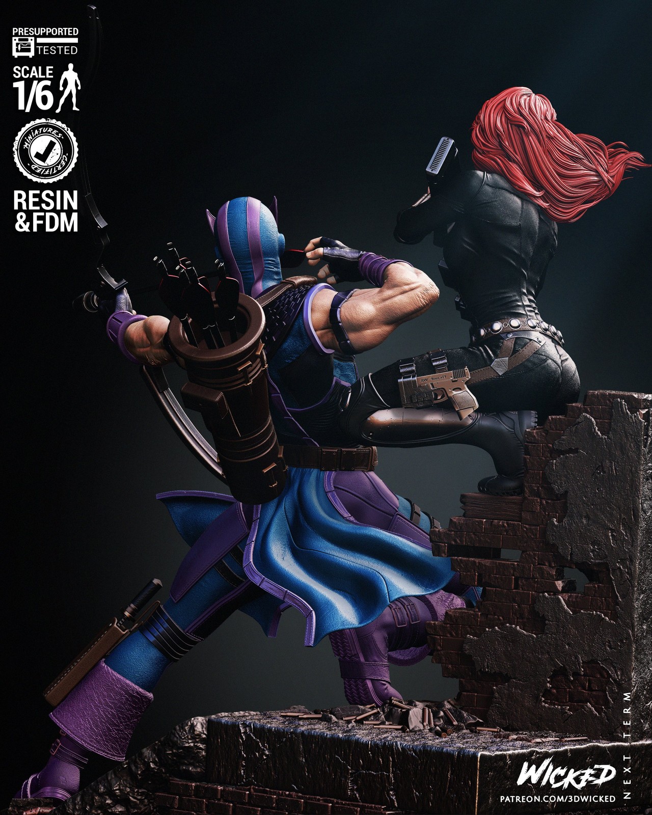 Marvel Hawkeye and Black Widow Diorama Sculpture - Image 4