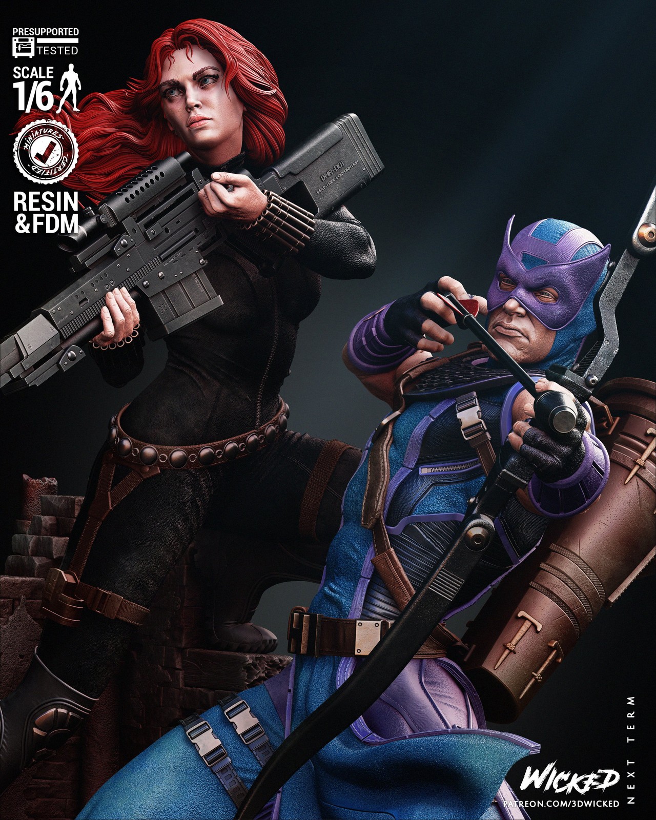 Marvel Hawkeye and Black Widow Diorama Sculpture - Image 5