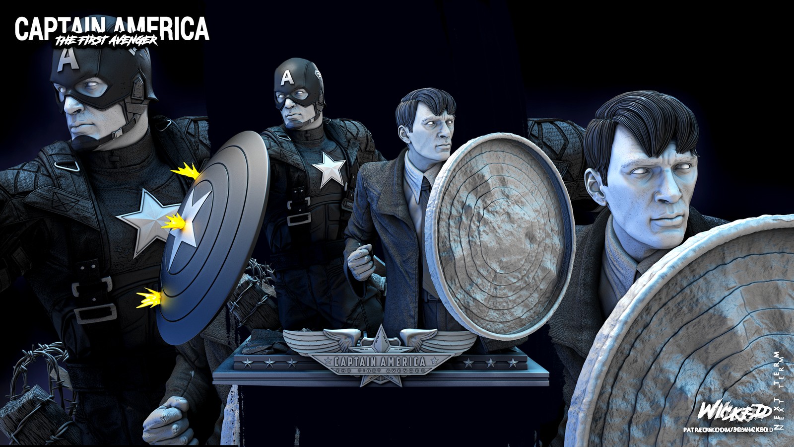 Marvel Captain America and Steve Rogers Bust Diorama