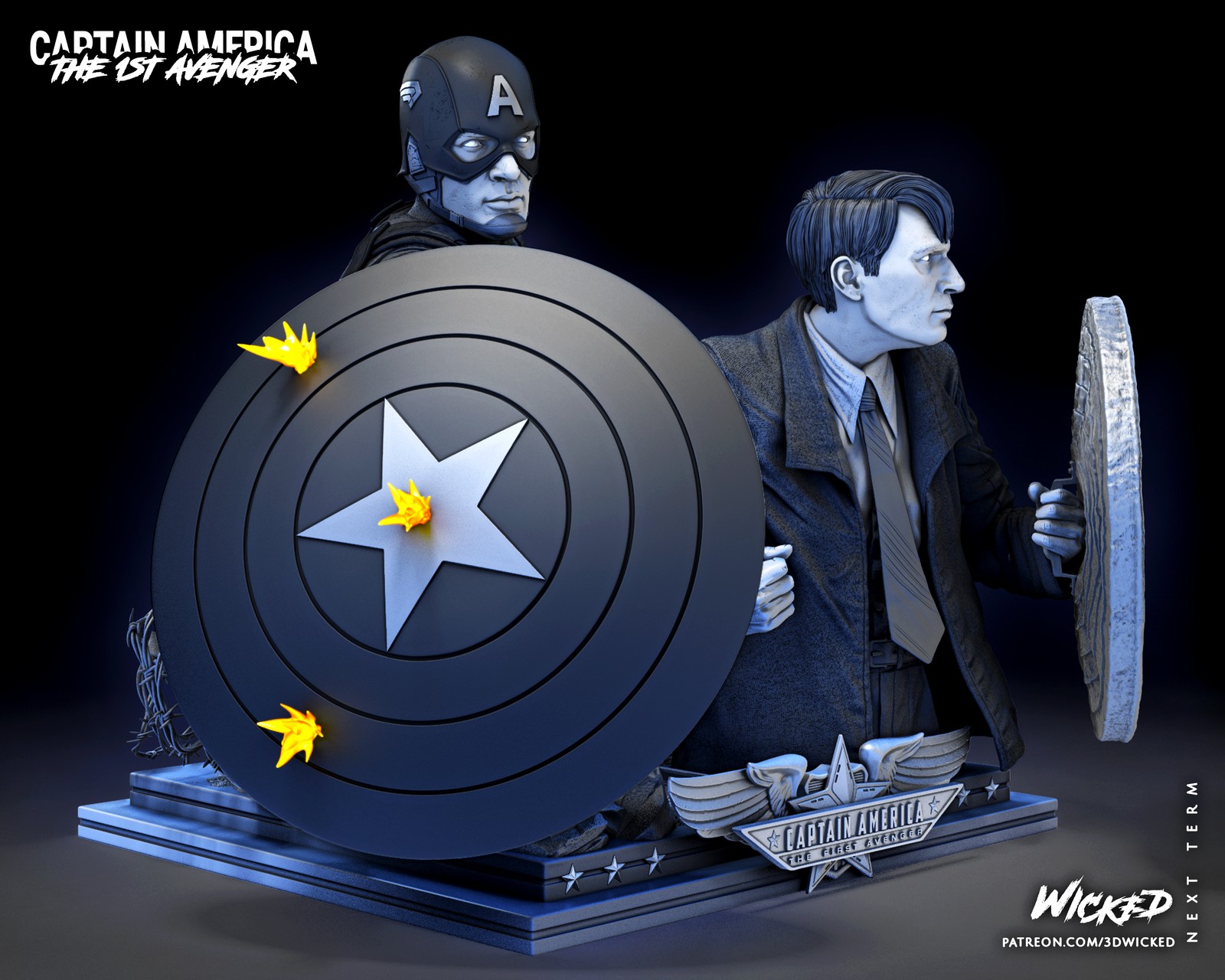 Marvel Captain America and Steve Rogers Bust Diorama - Image 2