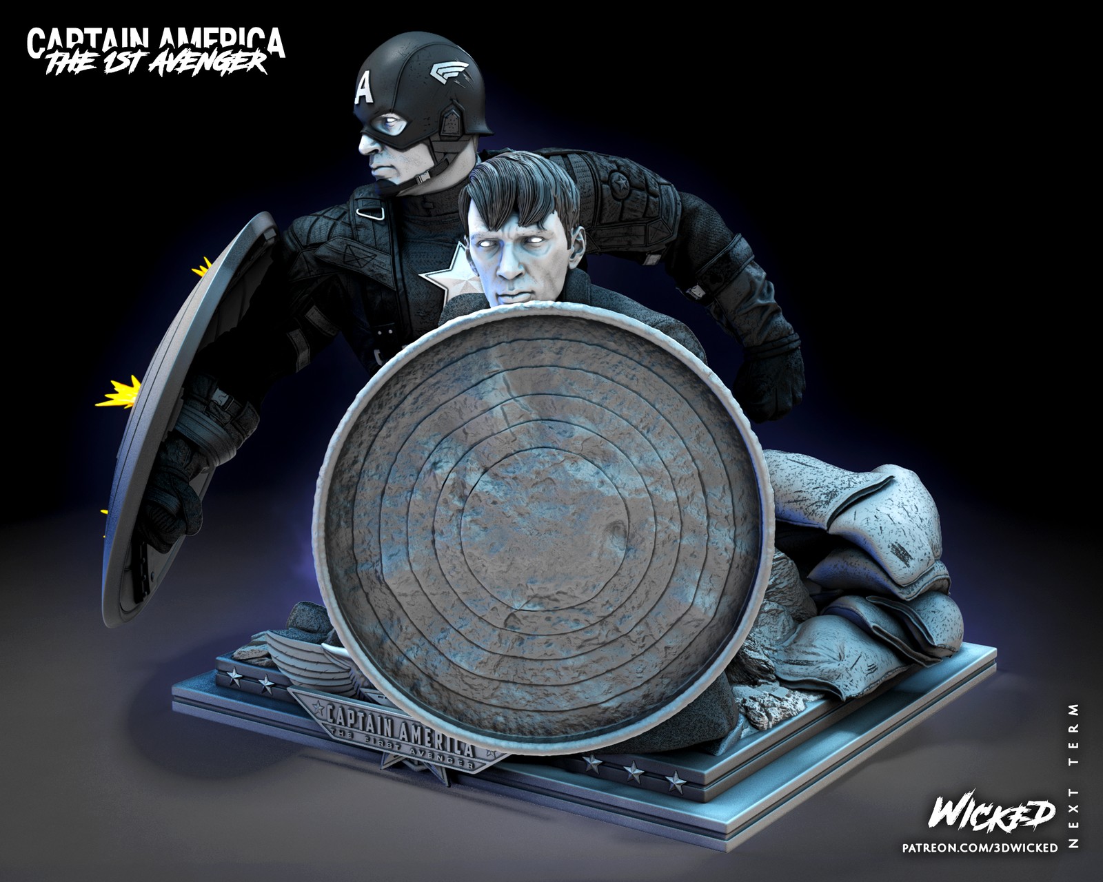 Marvel Captain America and Steve Rogers Bust Diorama - Image 3