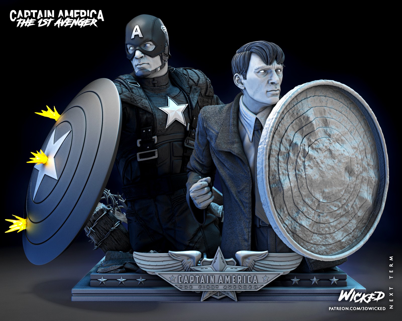 Marvel Captain America and Steve Rogers Bust Diorama - Image 4