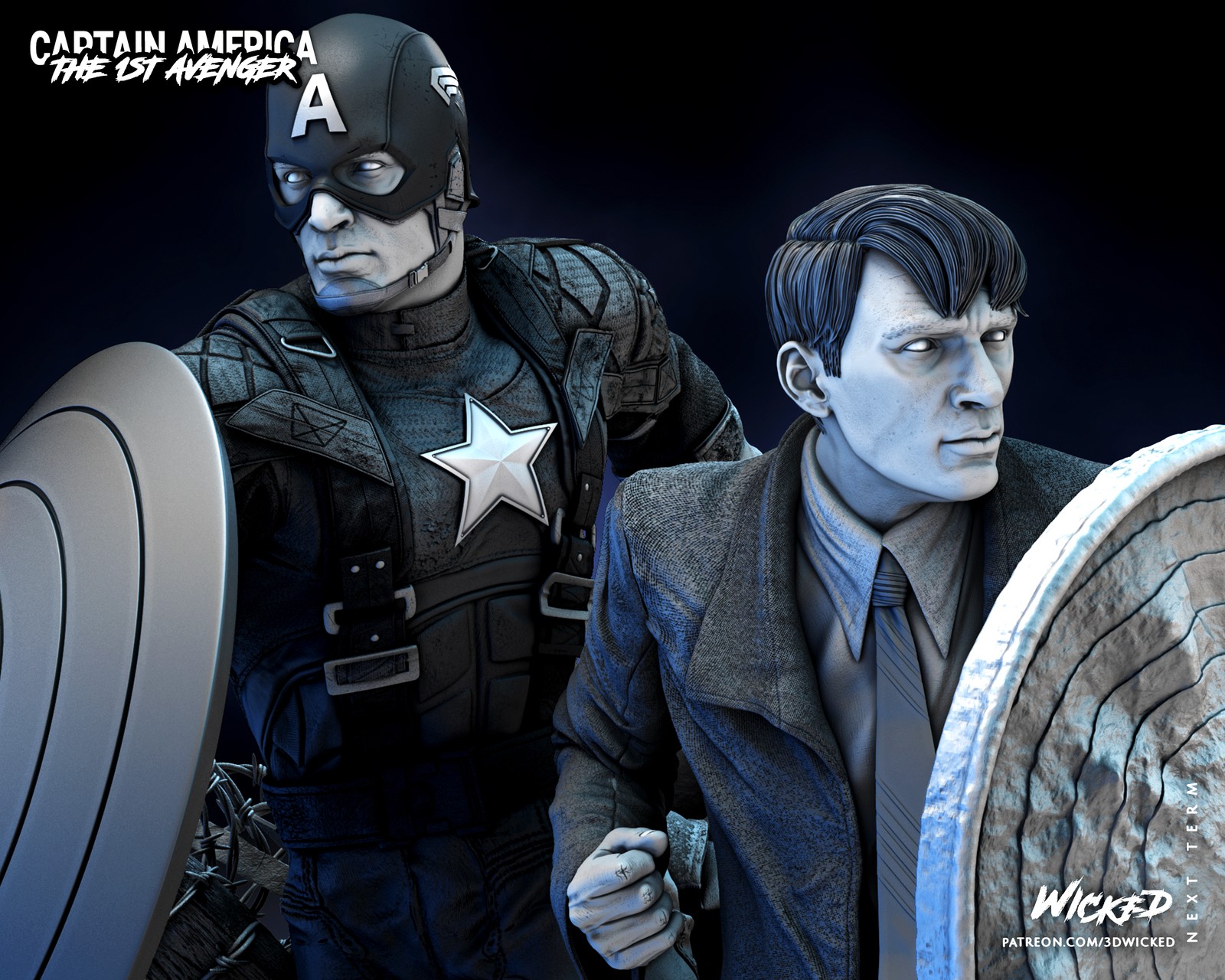 Marvel Captain America and Steve Rogers Bust Diorama - Image 5