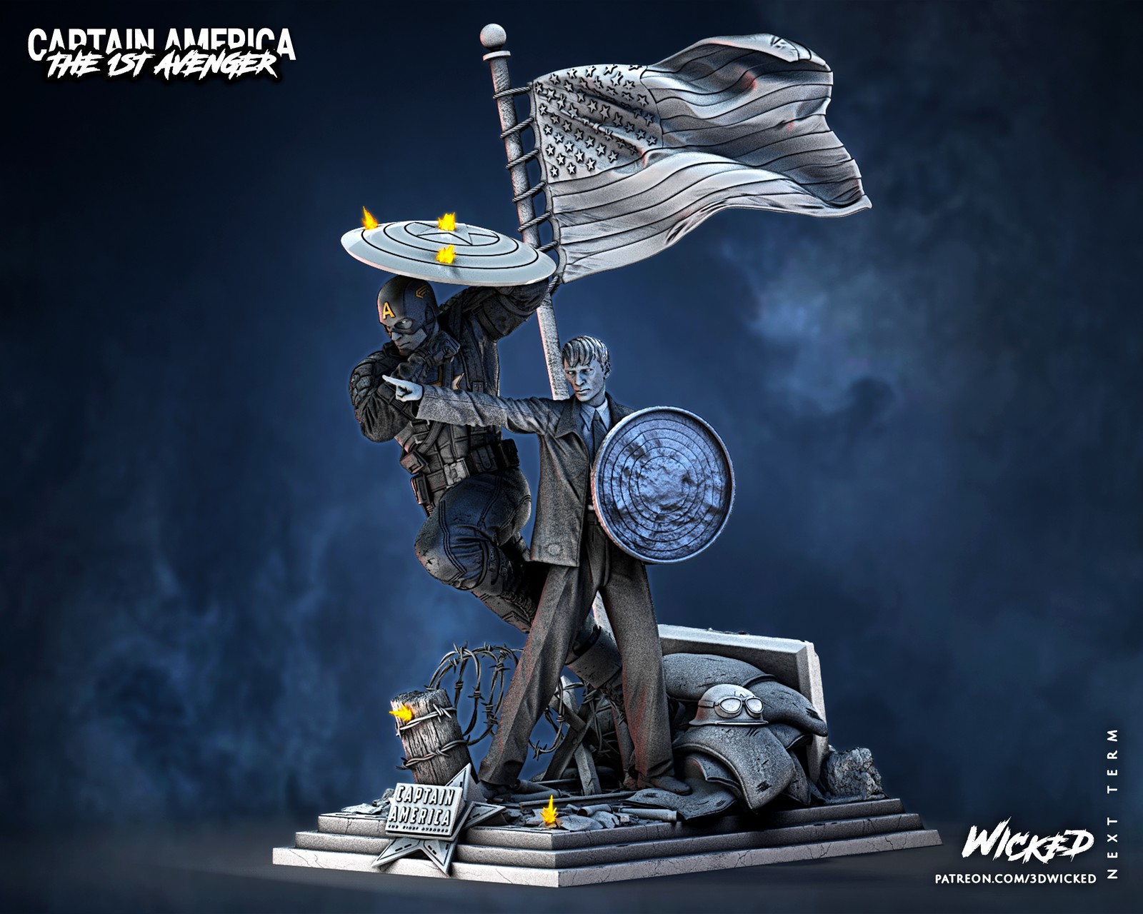 Marvel Captain America and Steve Rogers Sculptures Diorama - Image 3