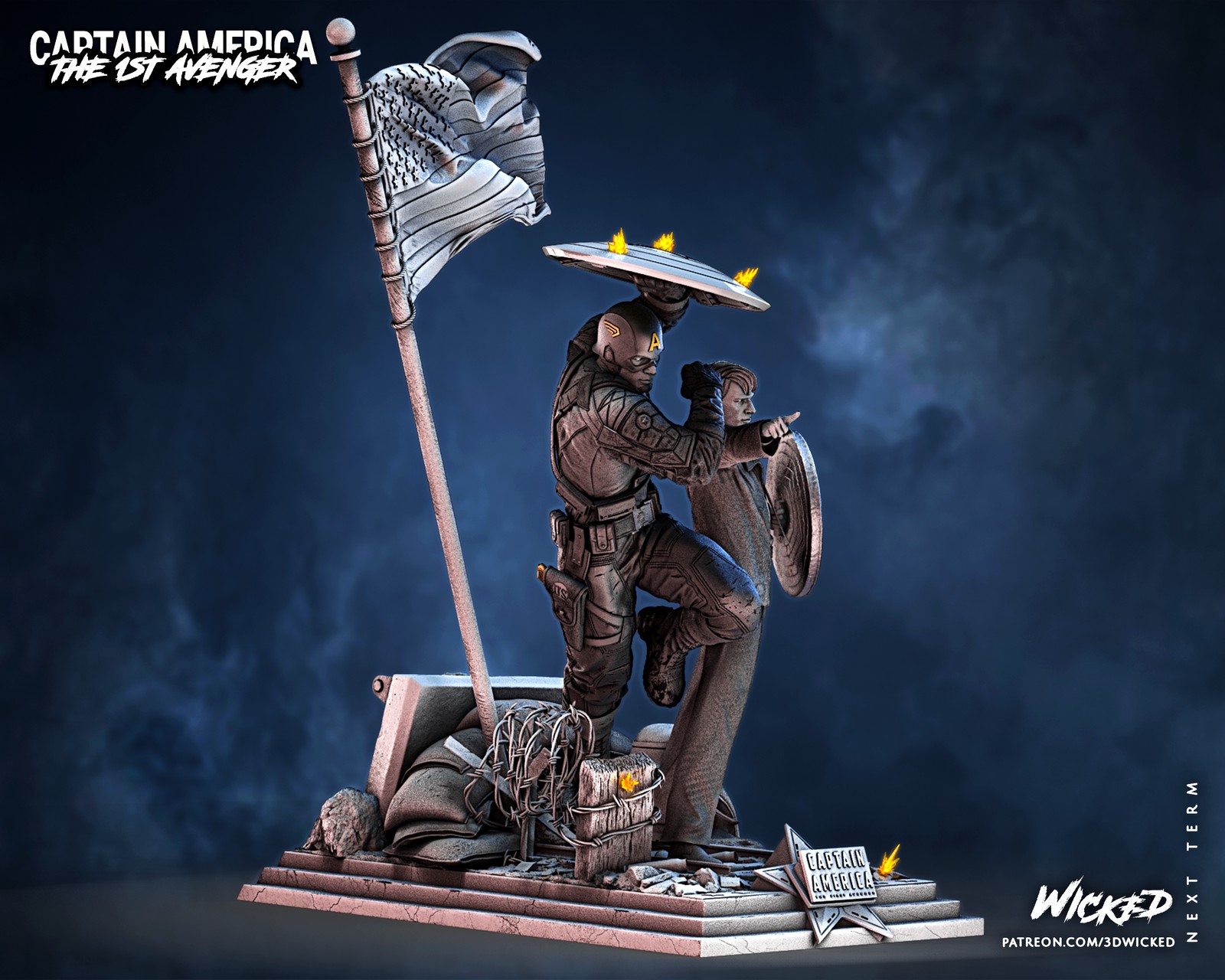 Marvel Captain America and Steve Rogers Sculptures Diorama - Image 4