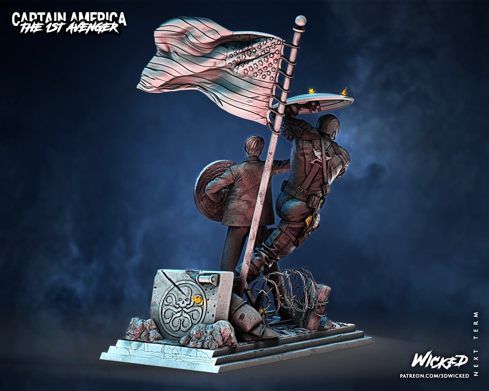 Marvel Captain America and Steve Rogers Sculptures Diorama - Image 5