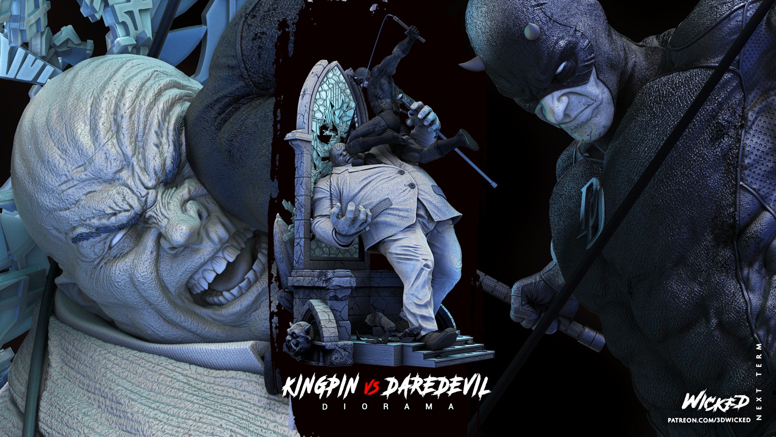 Marvel Daredevil and Kingpin Sculptures Diorama