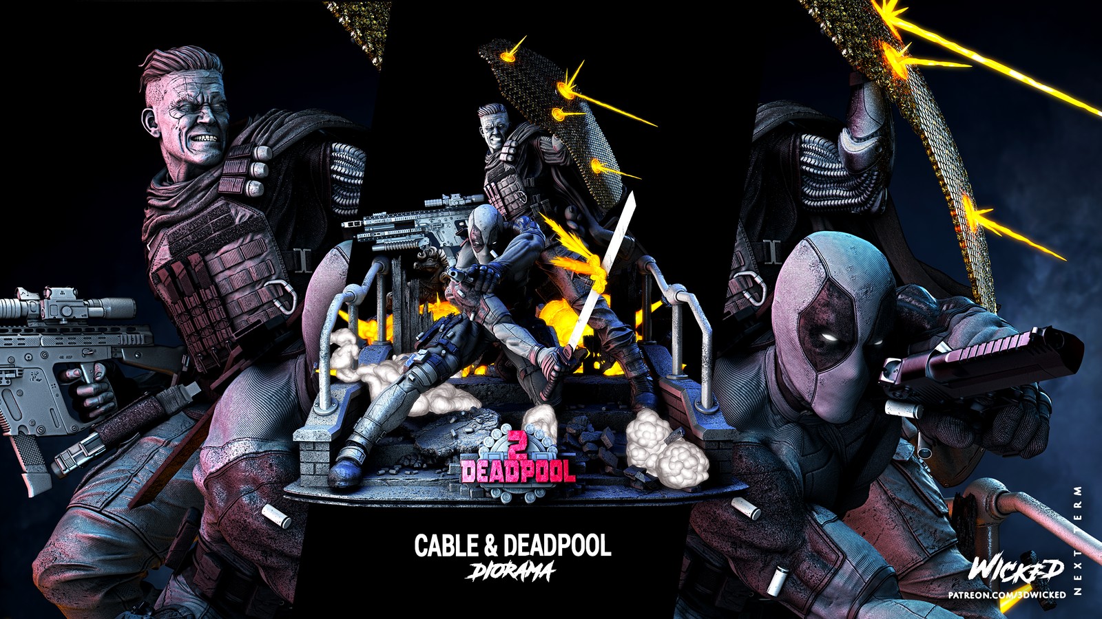 Marvel Deadpool and Cable Diorama