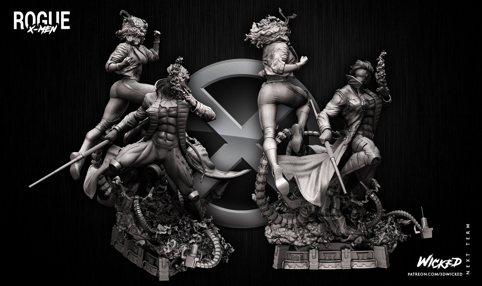 Marvel Diorama Base + Rogue Sculpture + Gambit Sculpture - Image 2