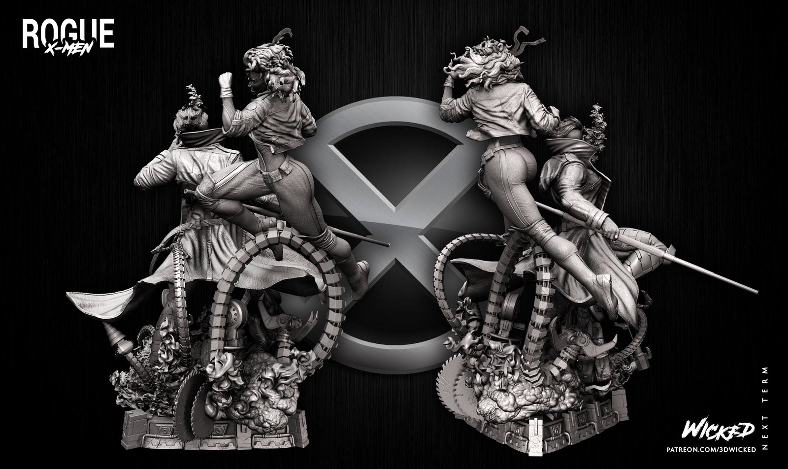 Marvel Diorama Base + Rogue Sculpture + Gambit Sculpture - Image 3