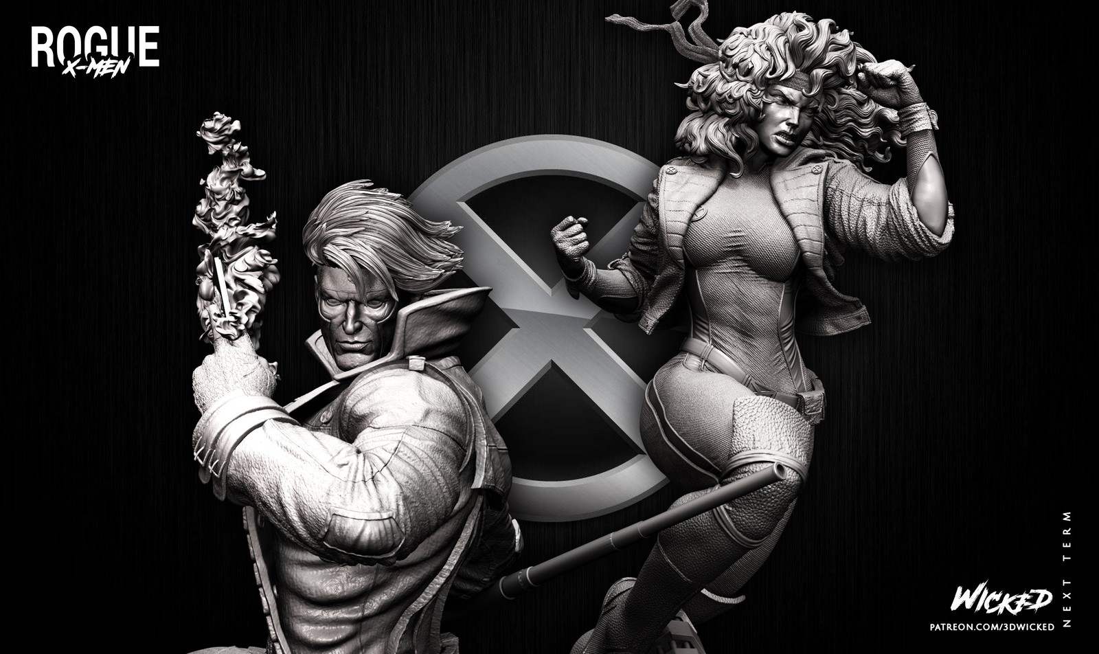 Marvel Diorama Base + Rogue Sculpture + Gambit Sculpture - Image 4