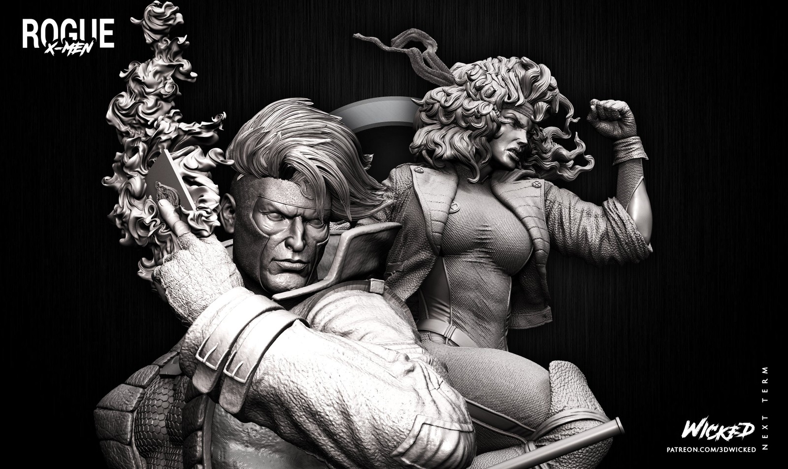 Marvel Diorama Base + Rogue Sculpture + Gambit Sculpture - Image 5