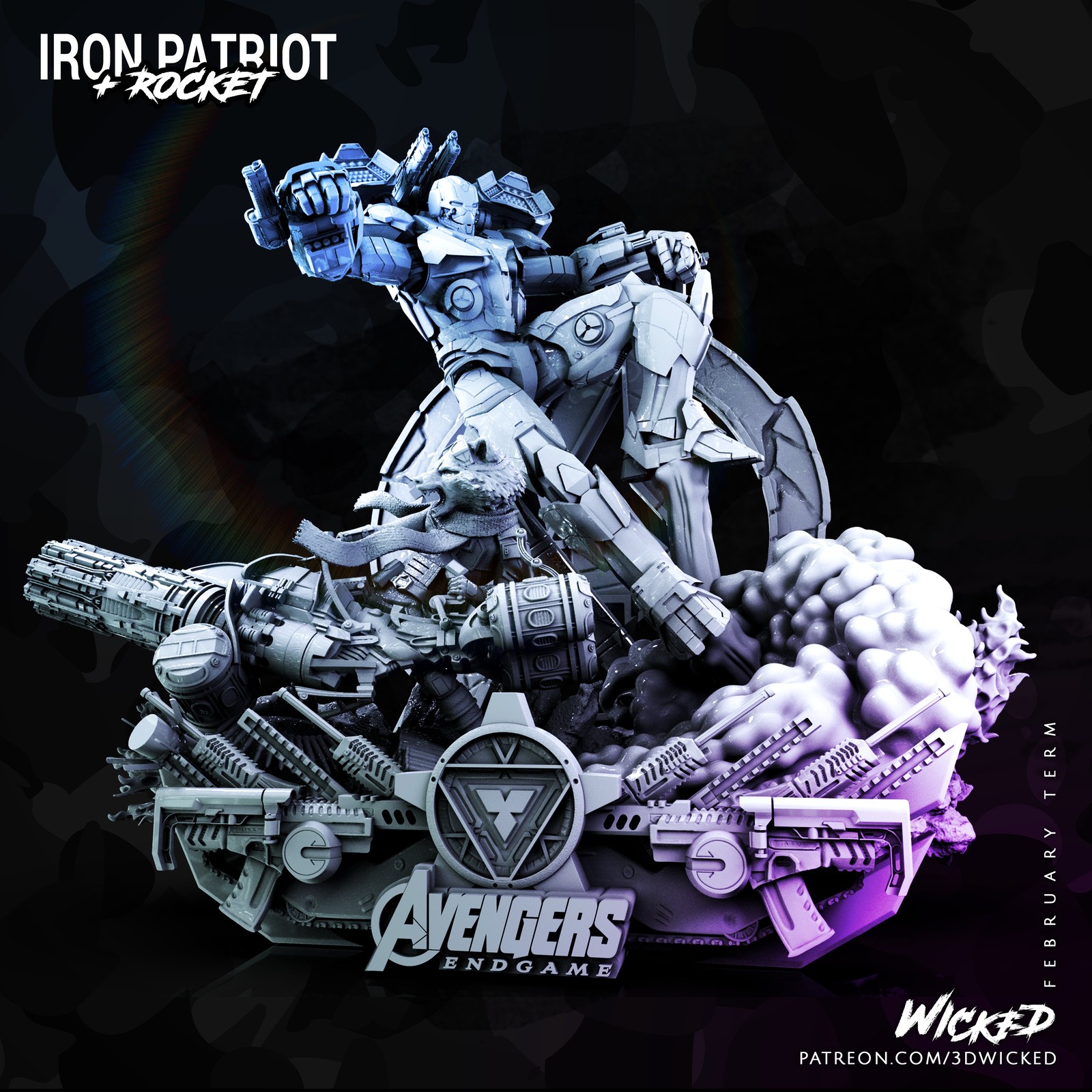 Marvel Avengers Endgame Iron Patriot + Rocket Diorama Base - Image 2