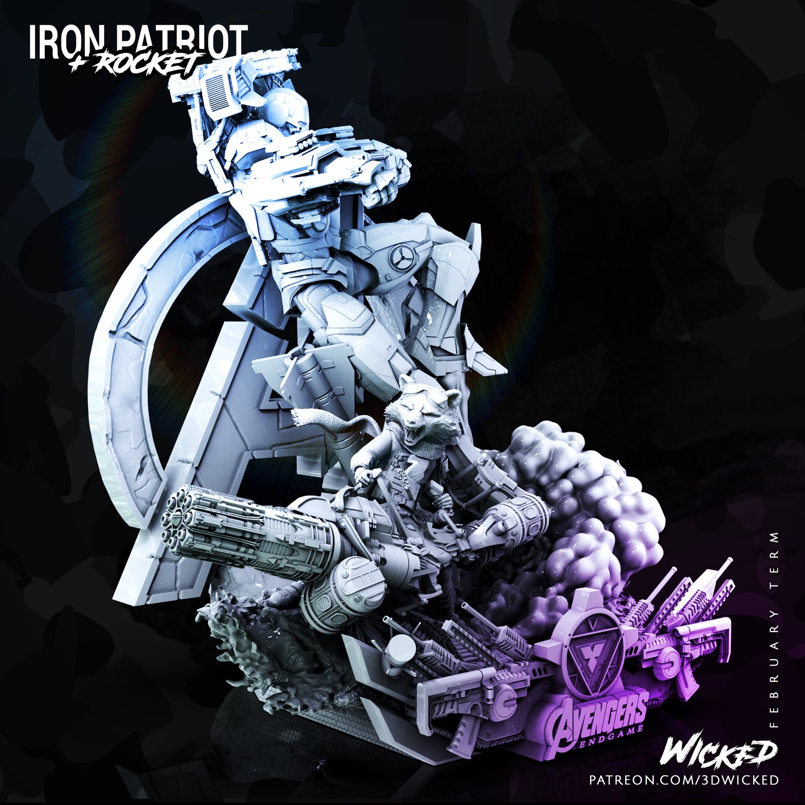 Marvel Avengers Endgame Iron Patriot + Rocket Diorama Base - Image 3