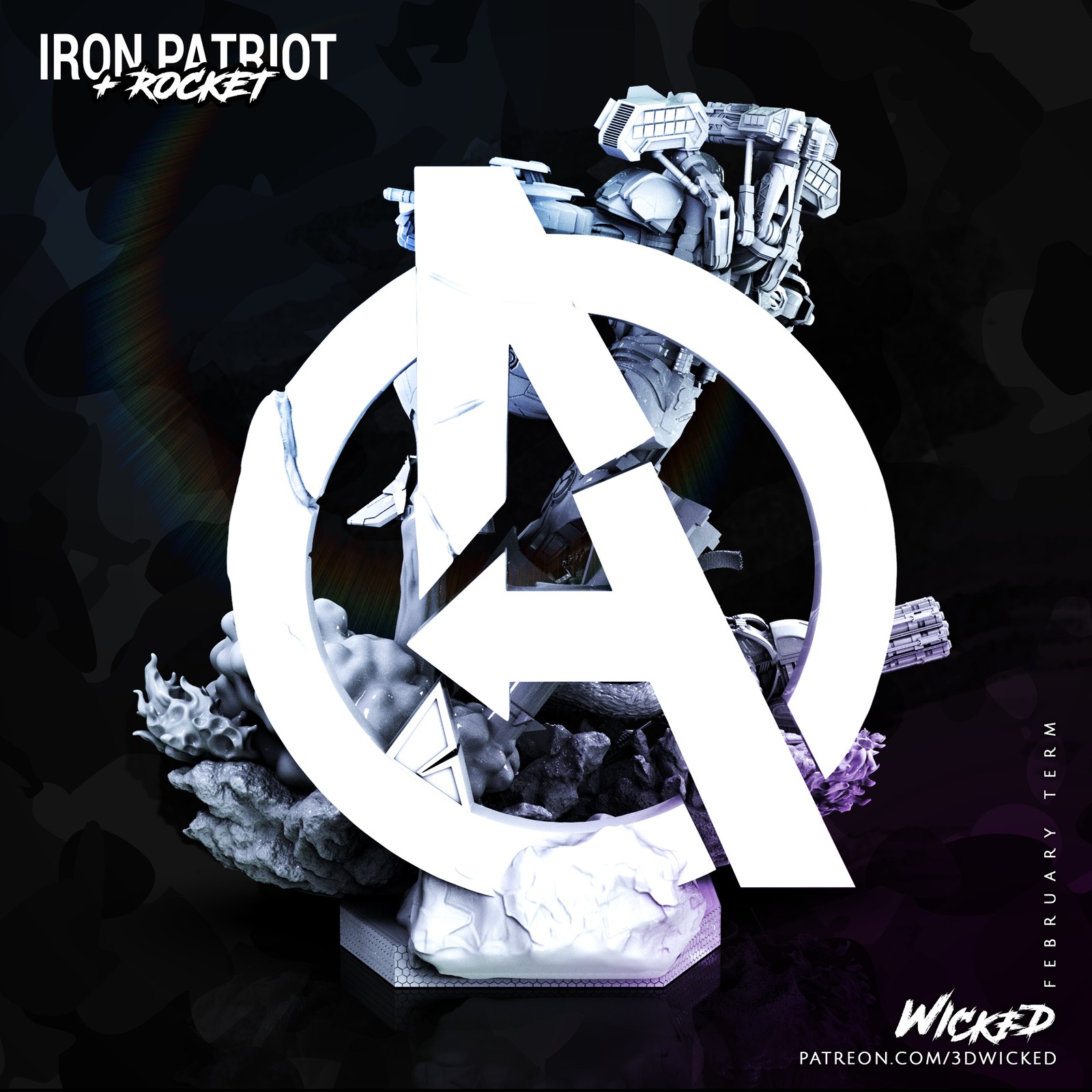 Marvel Avengers Endgame Iron Patriot + Rocket Diorama Base - Image 4