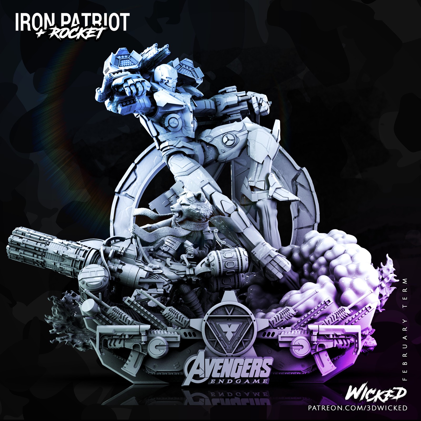 Marvel Avengers Endgame Iron Patriot + Rocket Diorama Base - Image 5