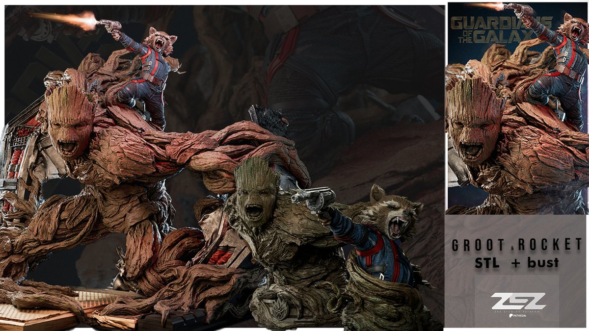 Groot and Rocket STL + Bust