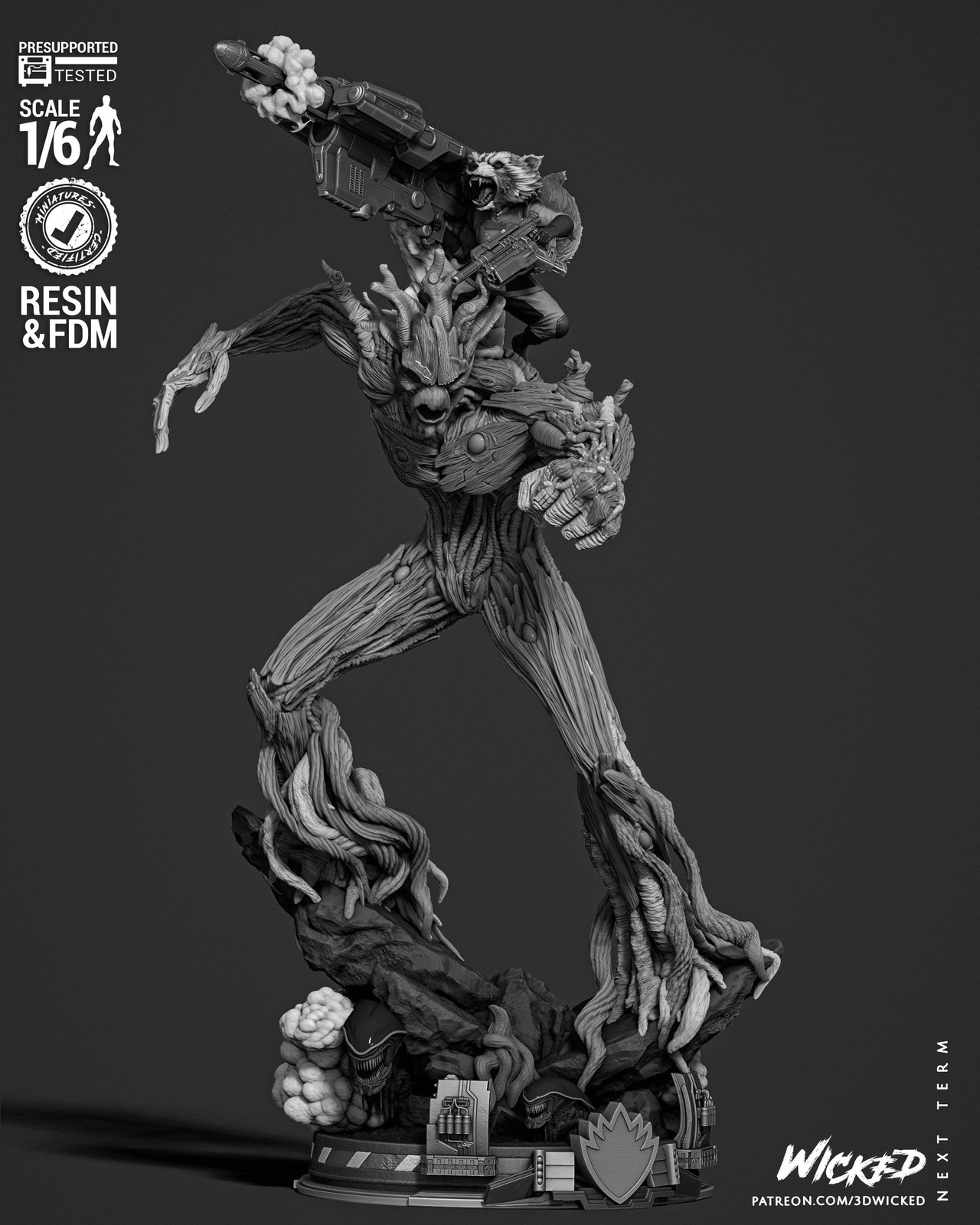 Marvel Groot and Rocket Diorama Comic Version Sculpture - Image 2