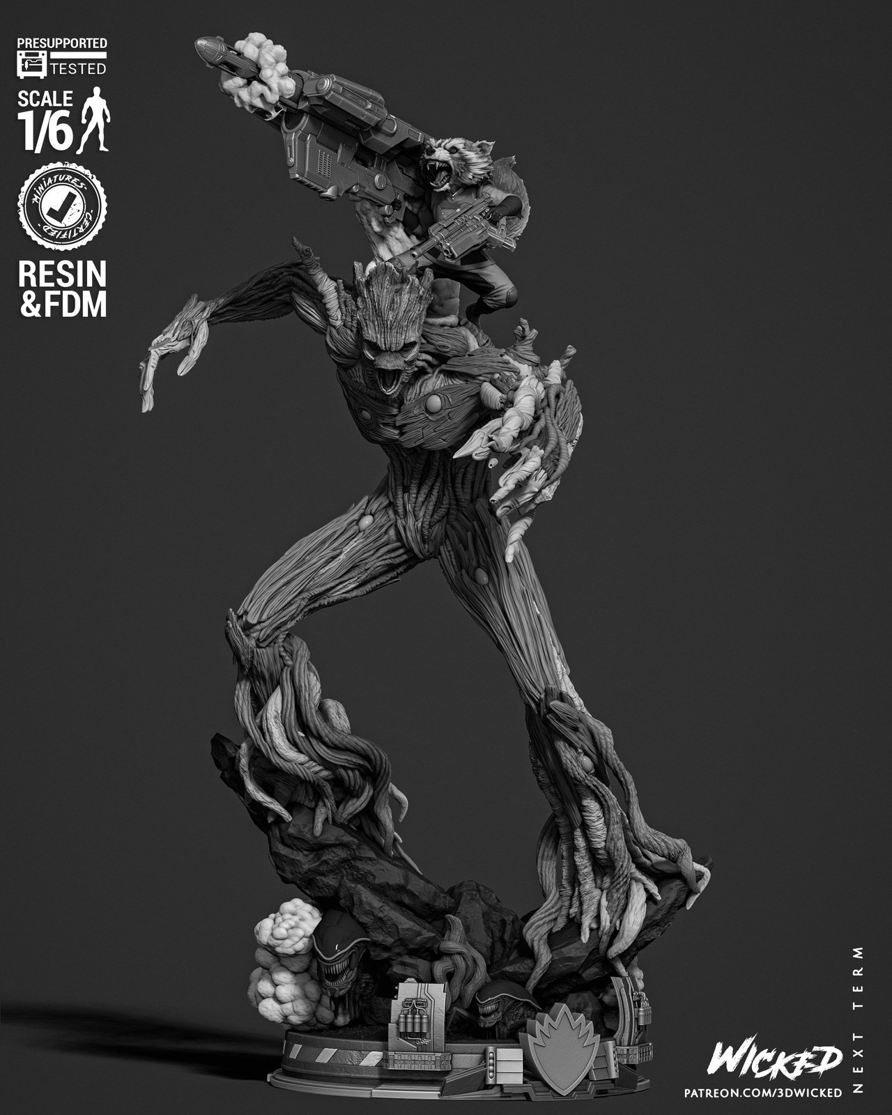 Marvel Groot and Rocket Diorama Comic Version Sculpture - Image 3