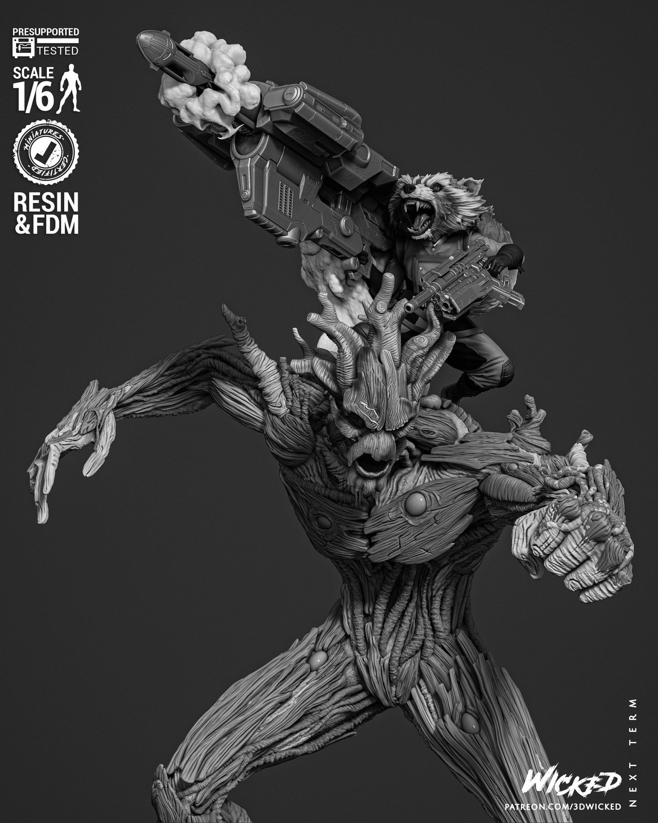 Marvel Groot and Rocket Diorama Comic Version Sculpture - Image 4