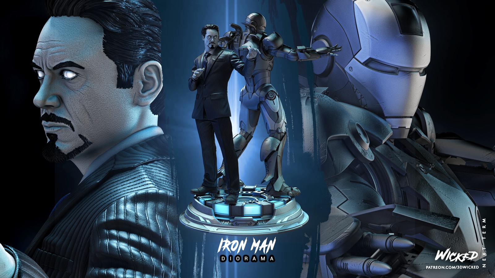 Marvel Iron Man and Tony Stark Sculptures Diorama