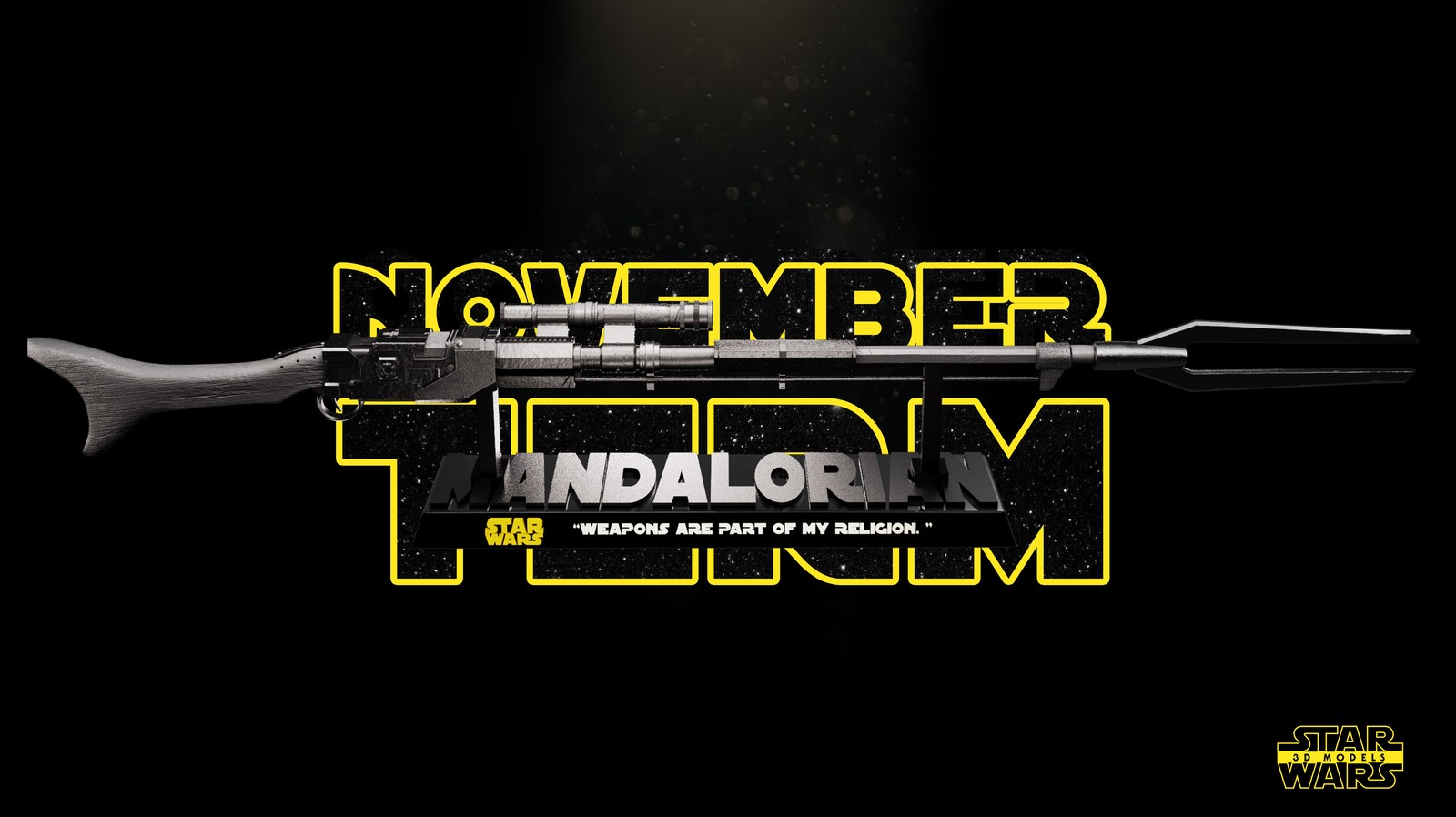 Mandalorian Amber Phase Pulse Blaster Weapon Sculpture