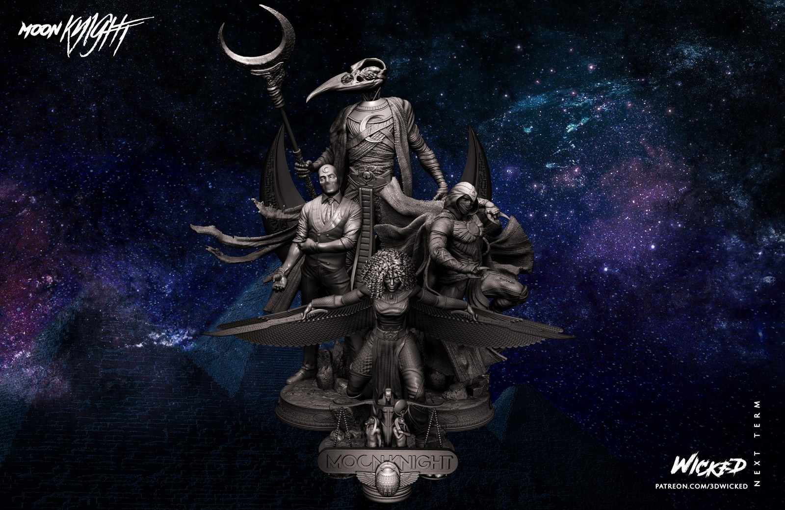 Moon Knight Diorama Base and Logo Sculpture - Image 3