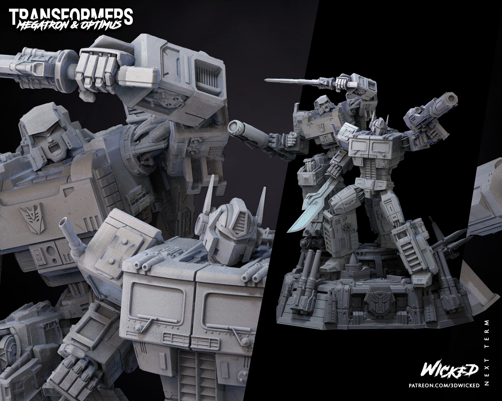 Transformers Diorama Base + Optimus Sculpture + Megatron Sculpture