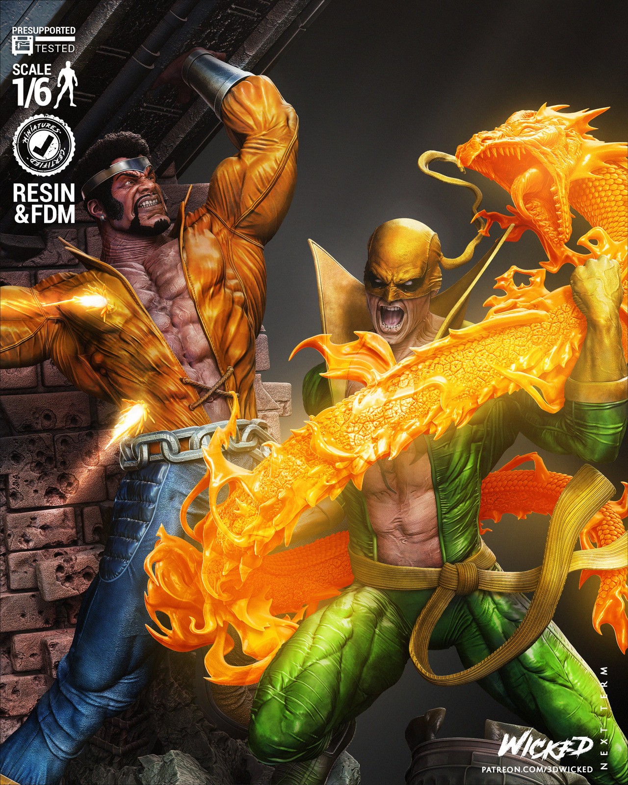 Power Man & Iron Fist Lifting the Car - Diorama (Marvel)