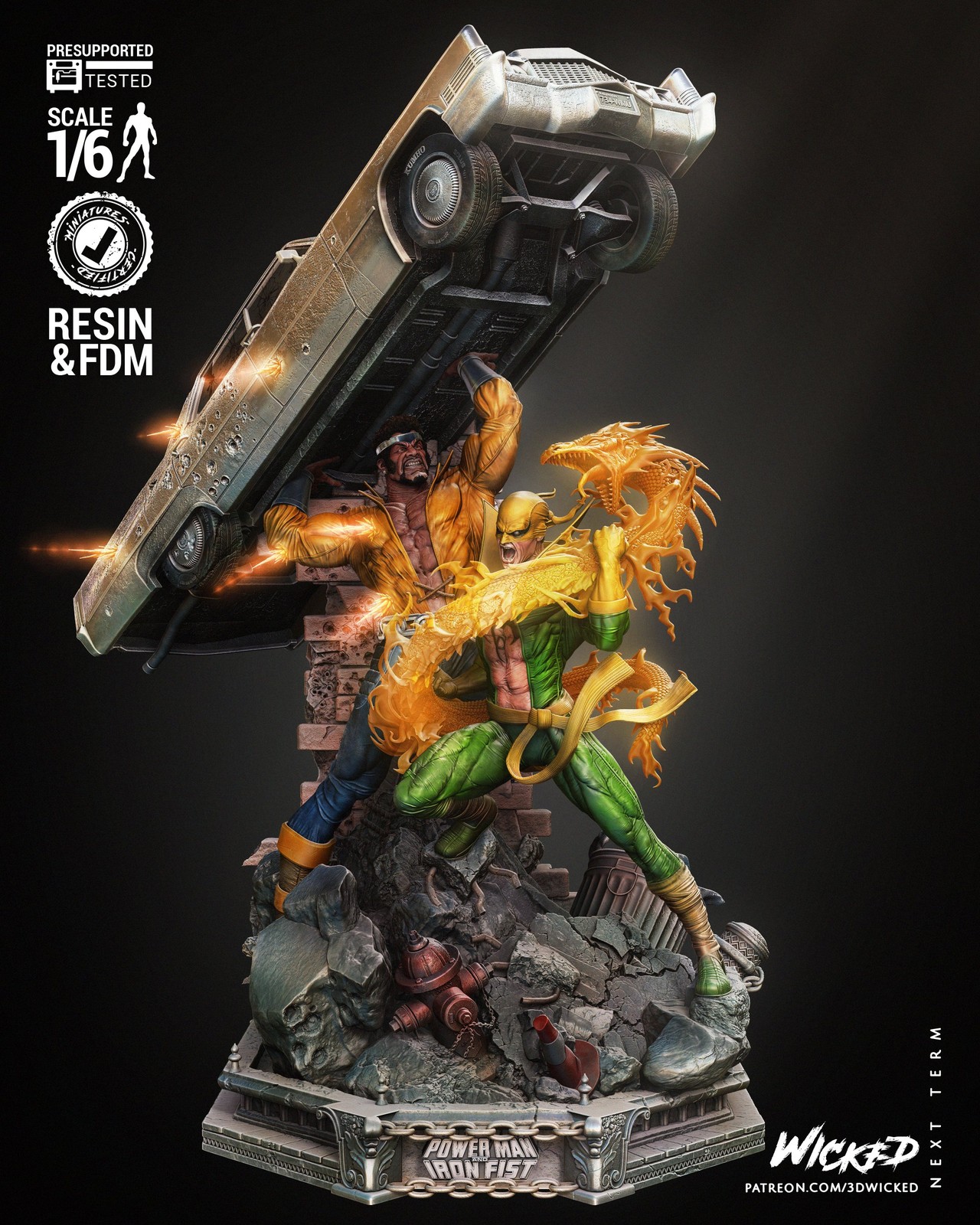 Marvel Power Man and Iron First Diorama #1 (Lifting The Car) Sculpture - Image 2