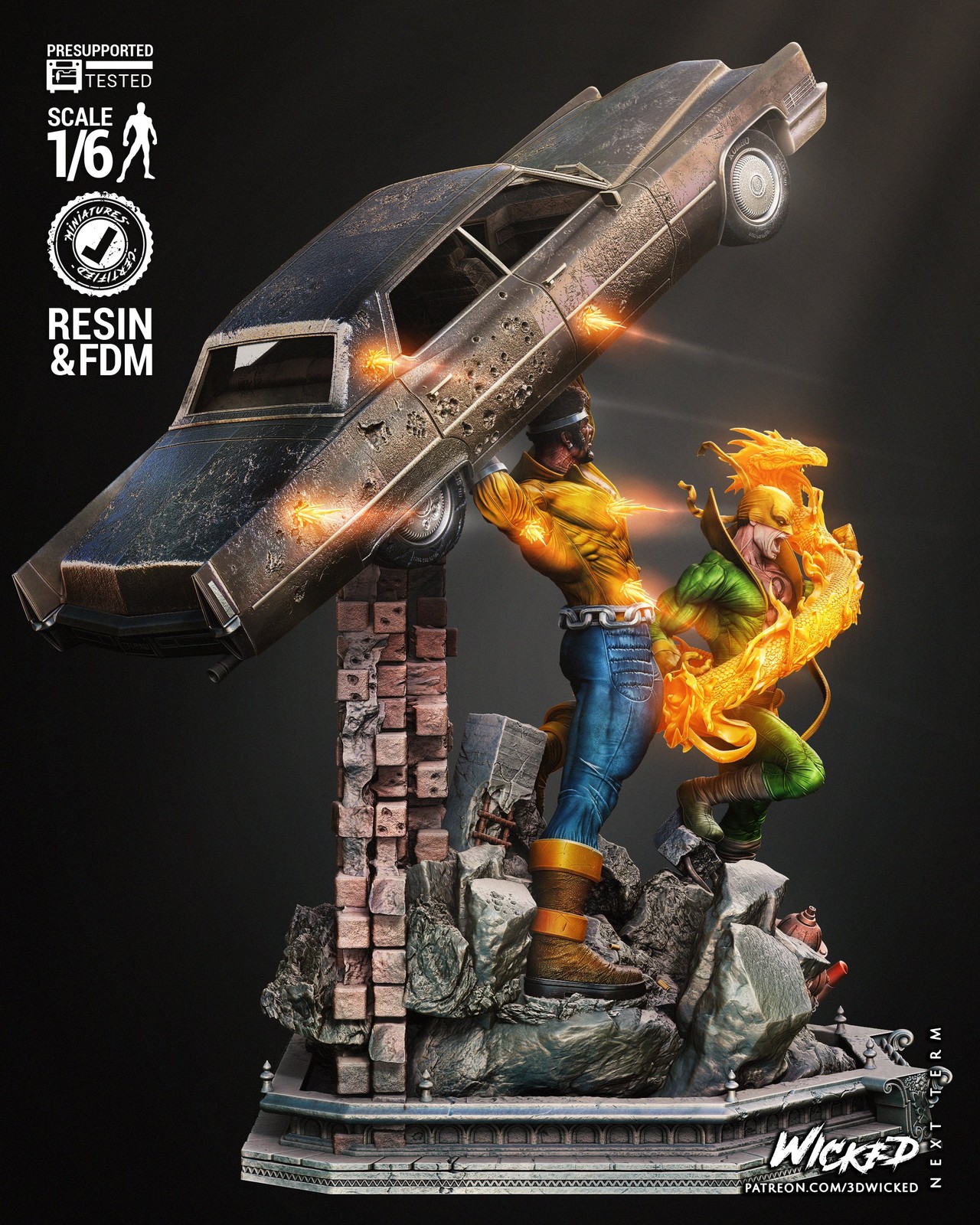 Marvel Power Man and Iron First Diorama #1 (Lifting The Car) Sculpture - Image 3