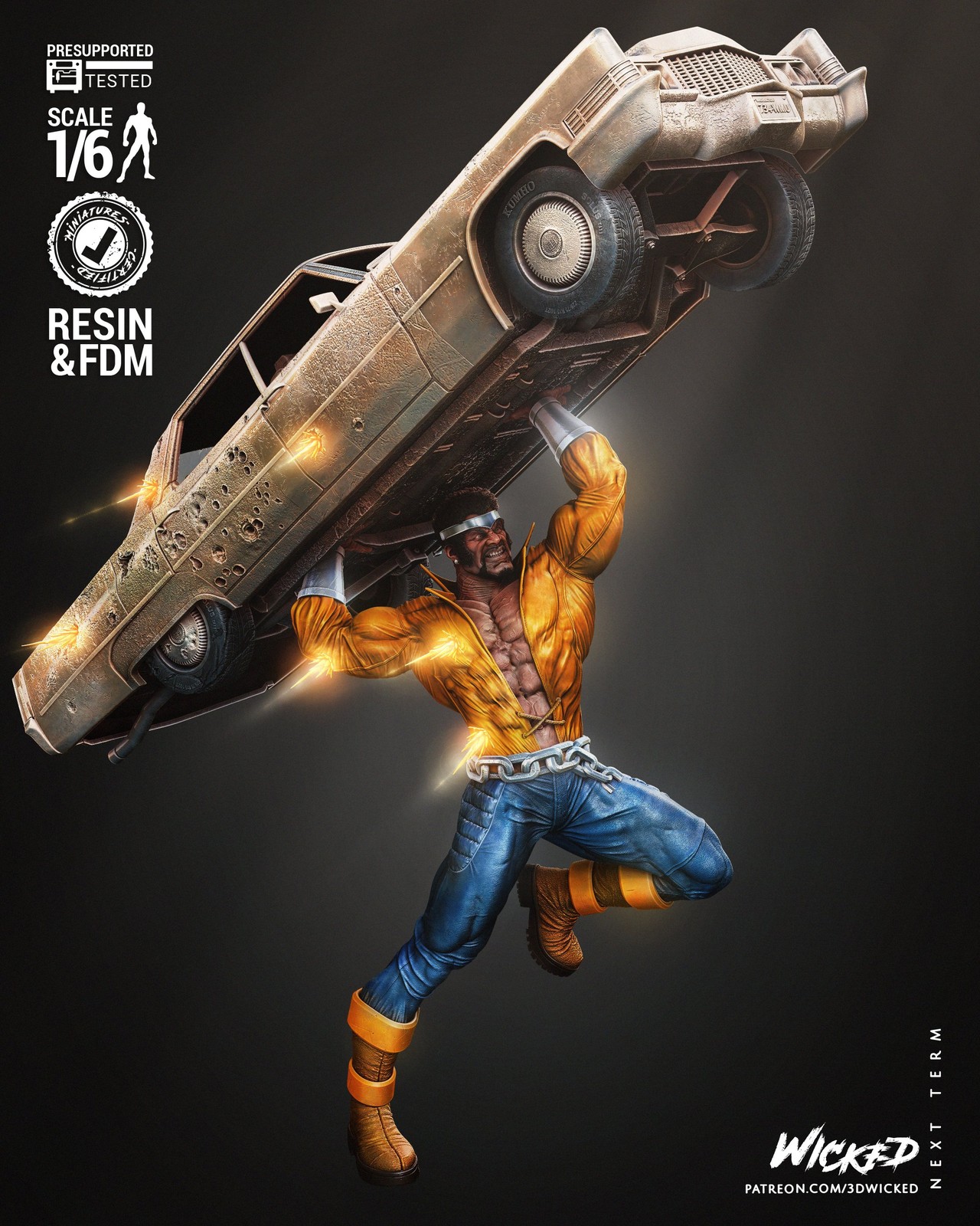 Marvel Power Man and Iron First Diorama #1 (Lifting The Car) Sculpture - Image 4