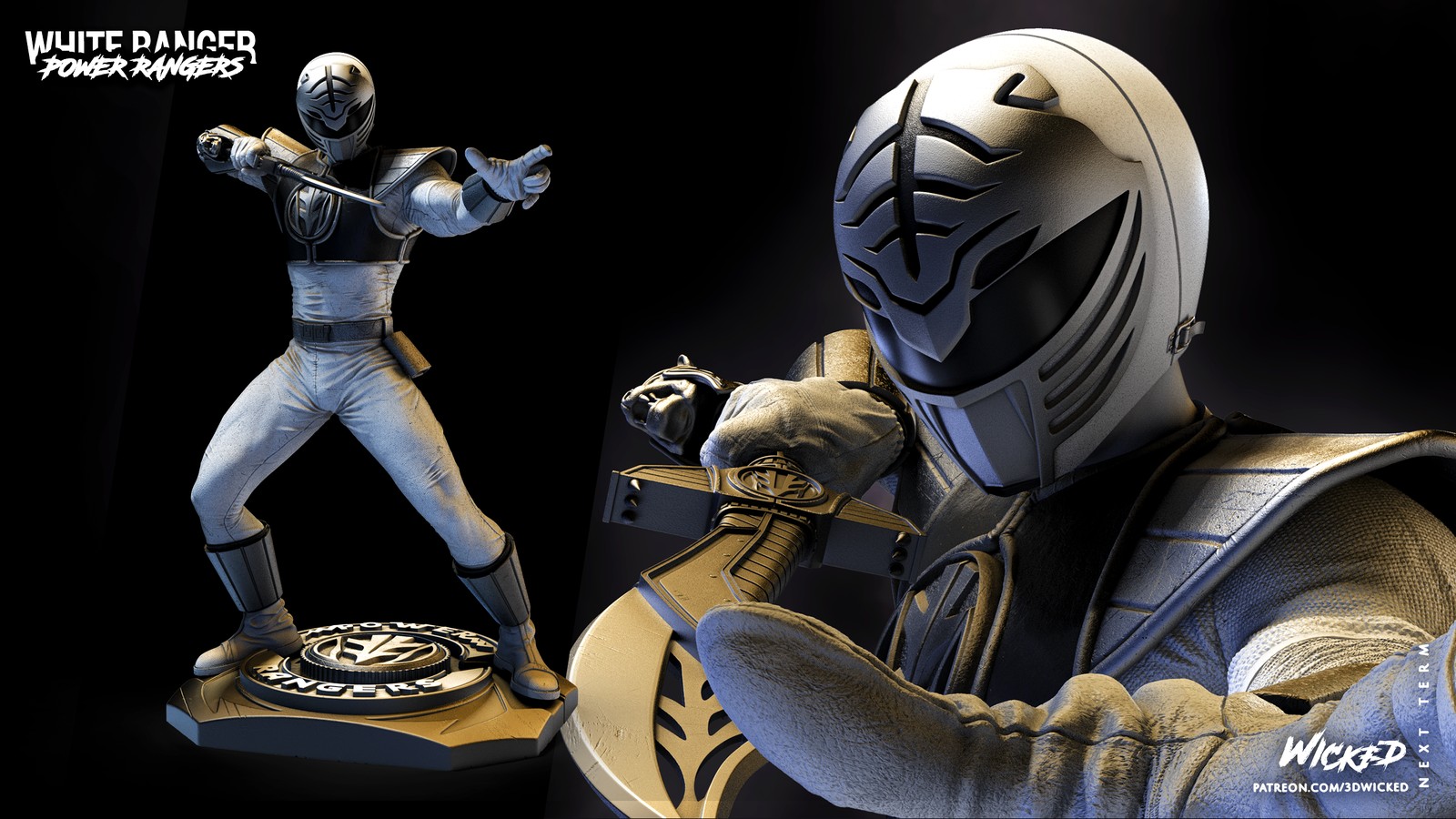 Power Ranger White Sculpture