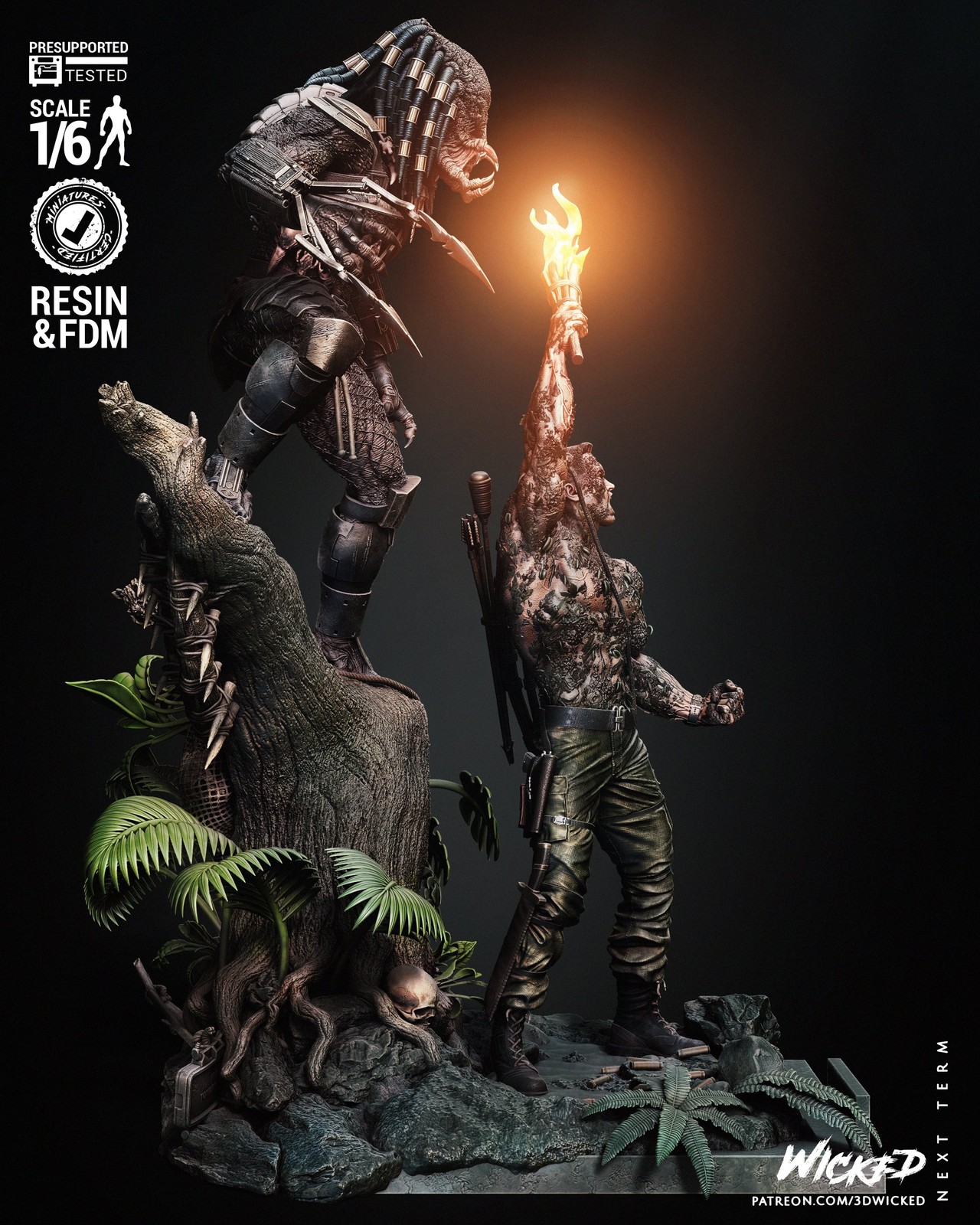 Predator and Dutch Diorama V2 (Lifting the torch) Sculpture - Image 2