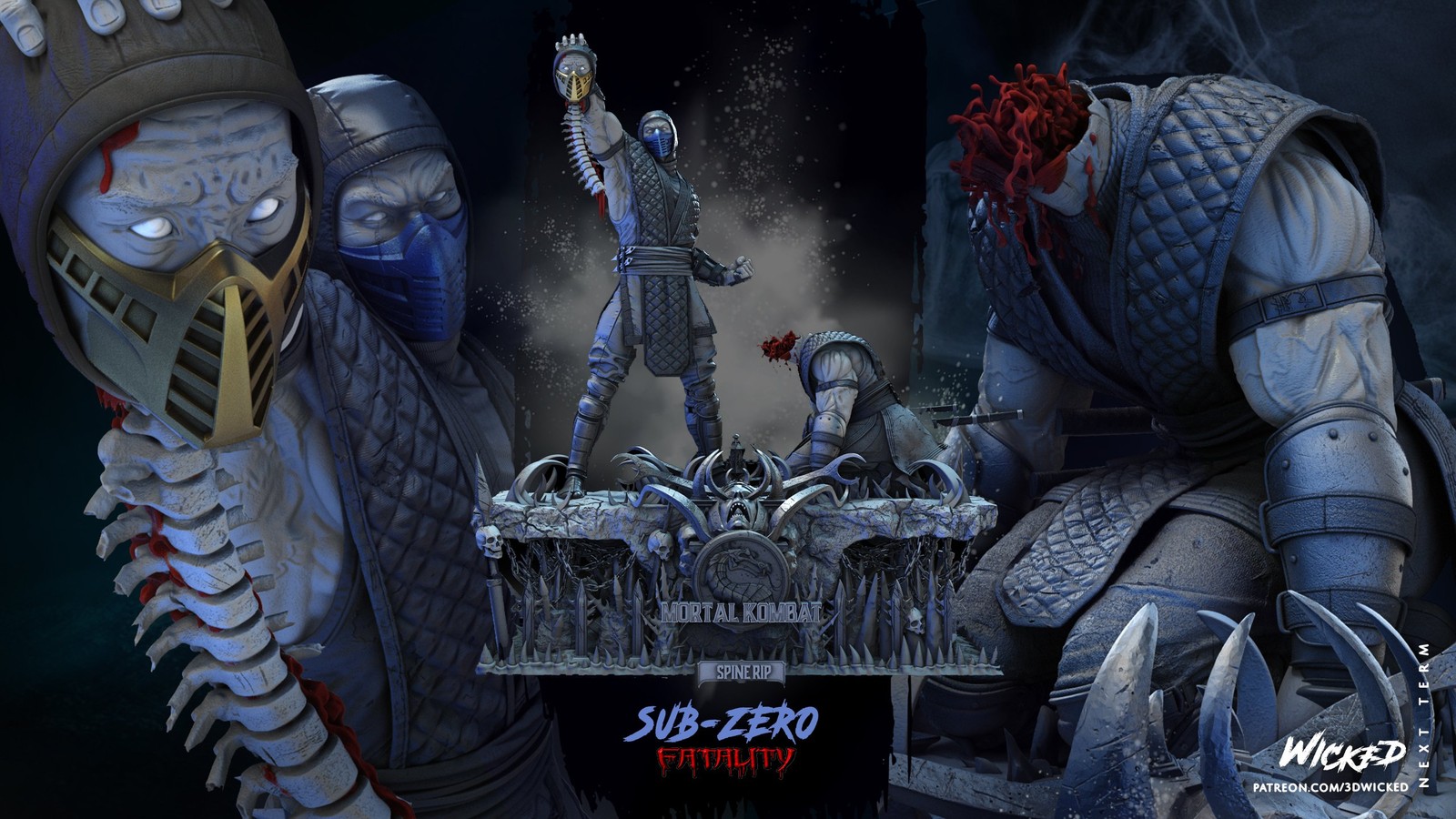 Video Game Sub Zero Vs Scorpion Diorama Spine Rip Sculpture