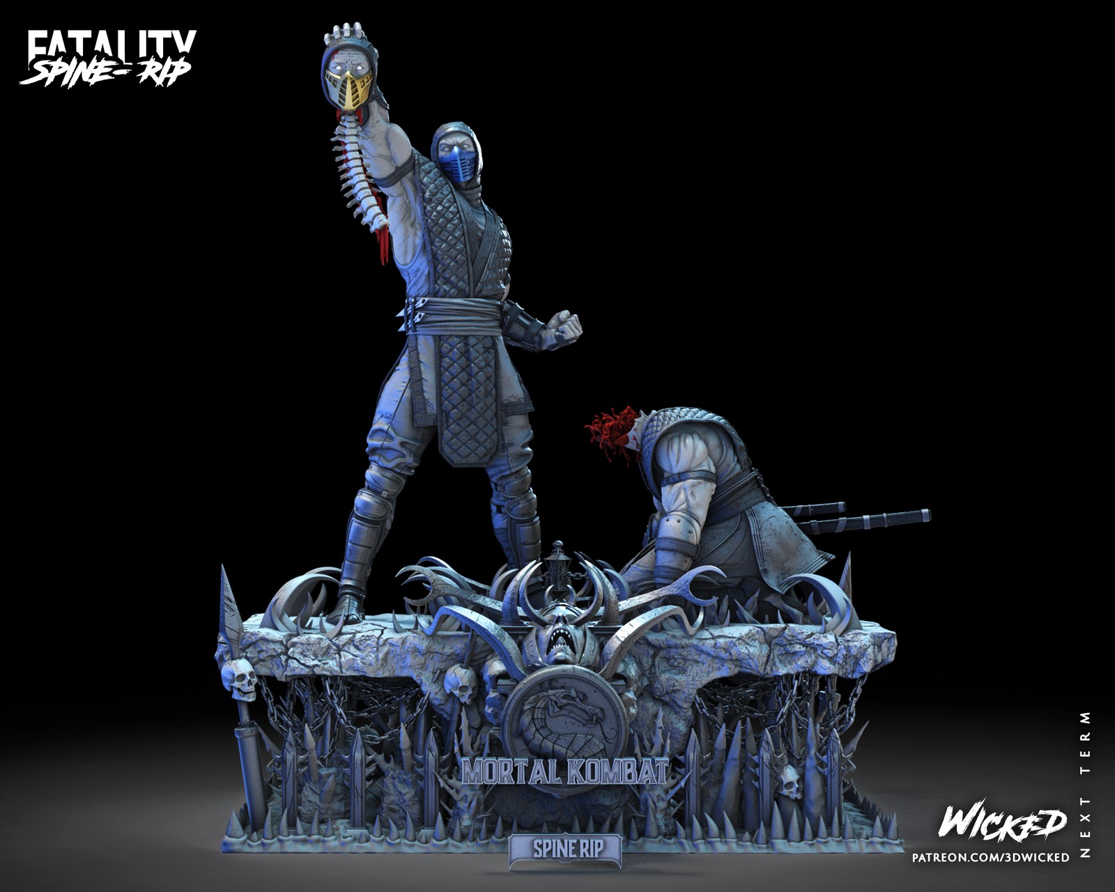 Video Game Sub Zero Vs Scorpion Diorama Spine Rip Sculpture - Image 2