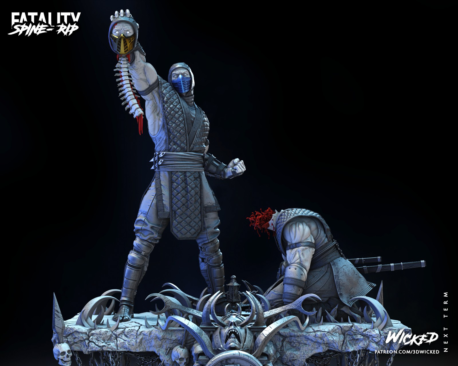 Video Game Sub Zero Vs Scorpion Diorama Spine Rip Sculpture - Image 3