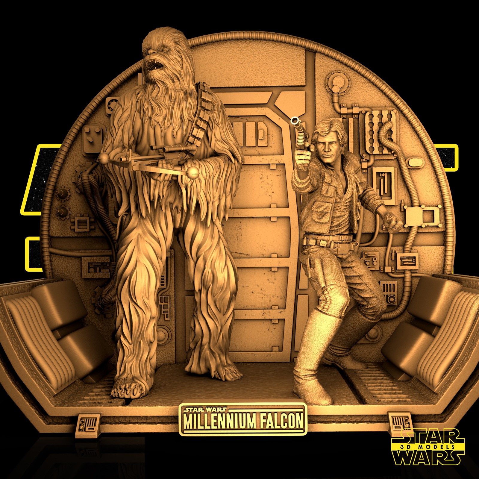 Han Solo And Chewbacca Diorama Base - Image 2