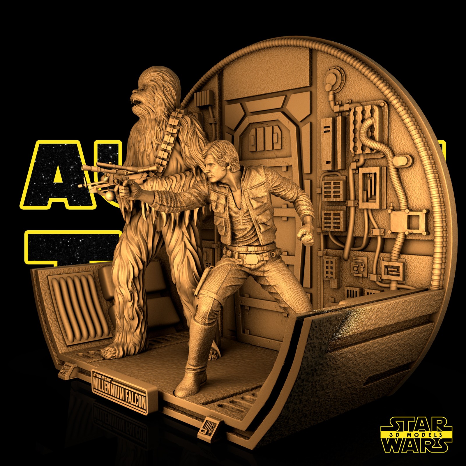 Han Solo And Chewbacca Diorama Base - Image 3