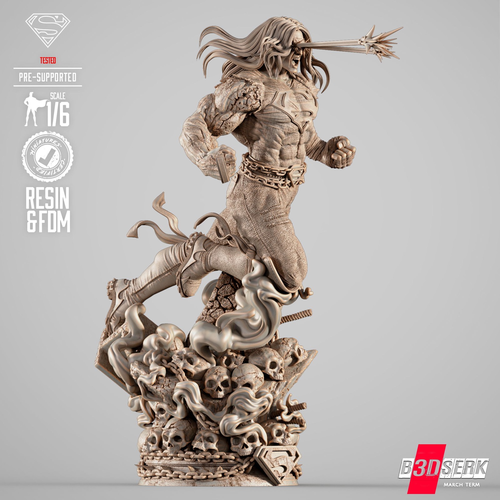 Superman Long Hair Dark Nights Sculpture