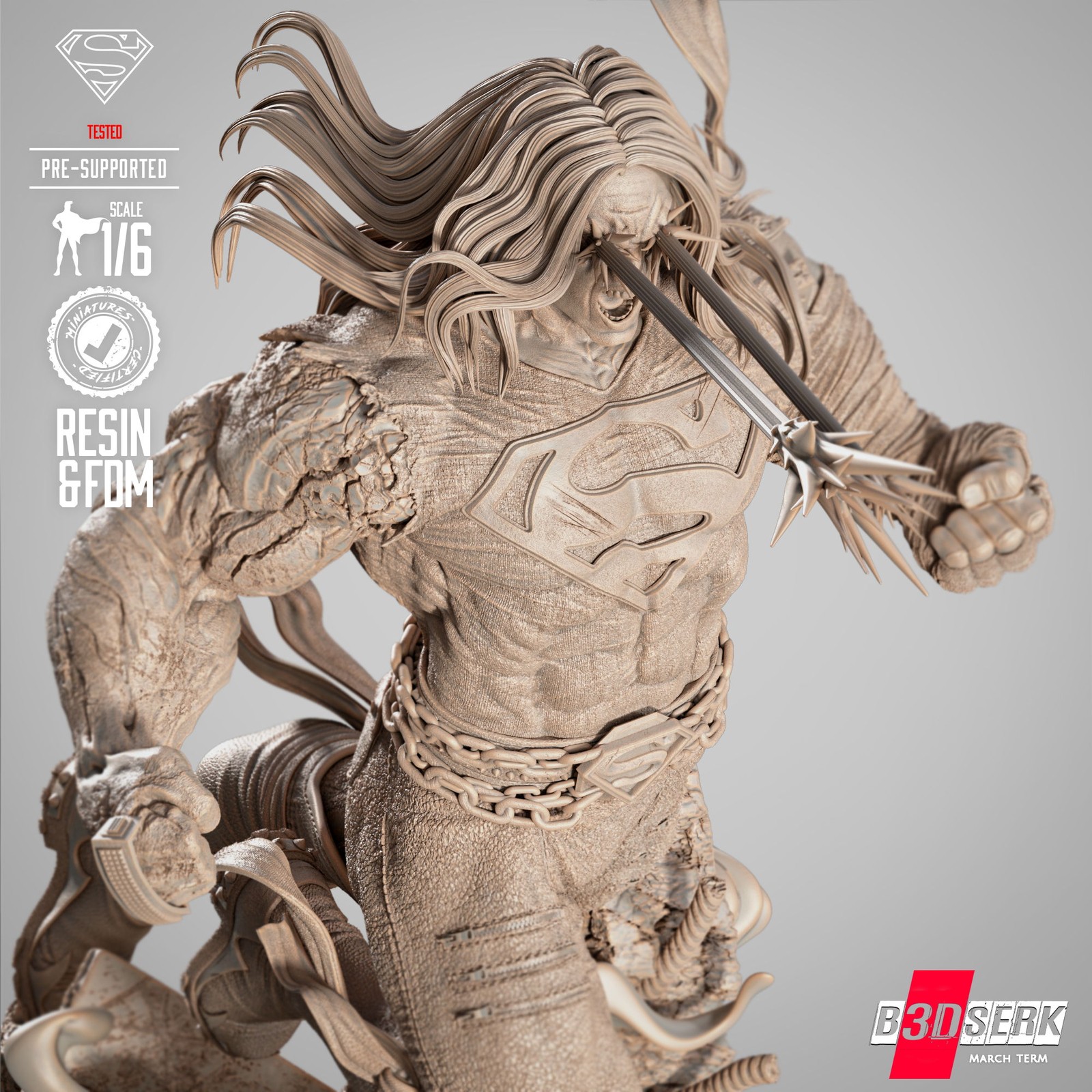 Superman Long Hair Dark Nights Sculpture - Image 4